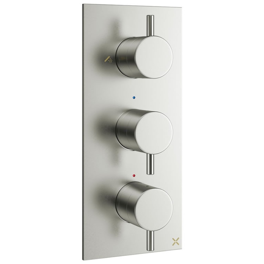 Cutout image of Crosswater MPRO Brushed Stainless Steel Triple Outlet Shower Valve